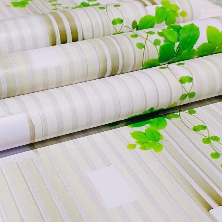 PAKET 5 ROLL Wallpaper Stiker Dinding Kotak 3D Daun Hijau Merambat Ukuran 45Cm X 10M Wallpaper Rika