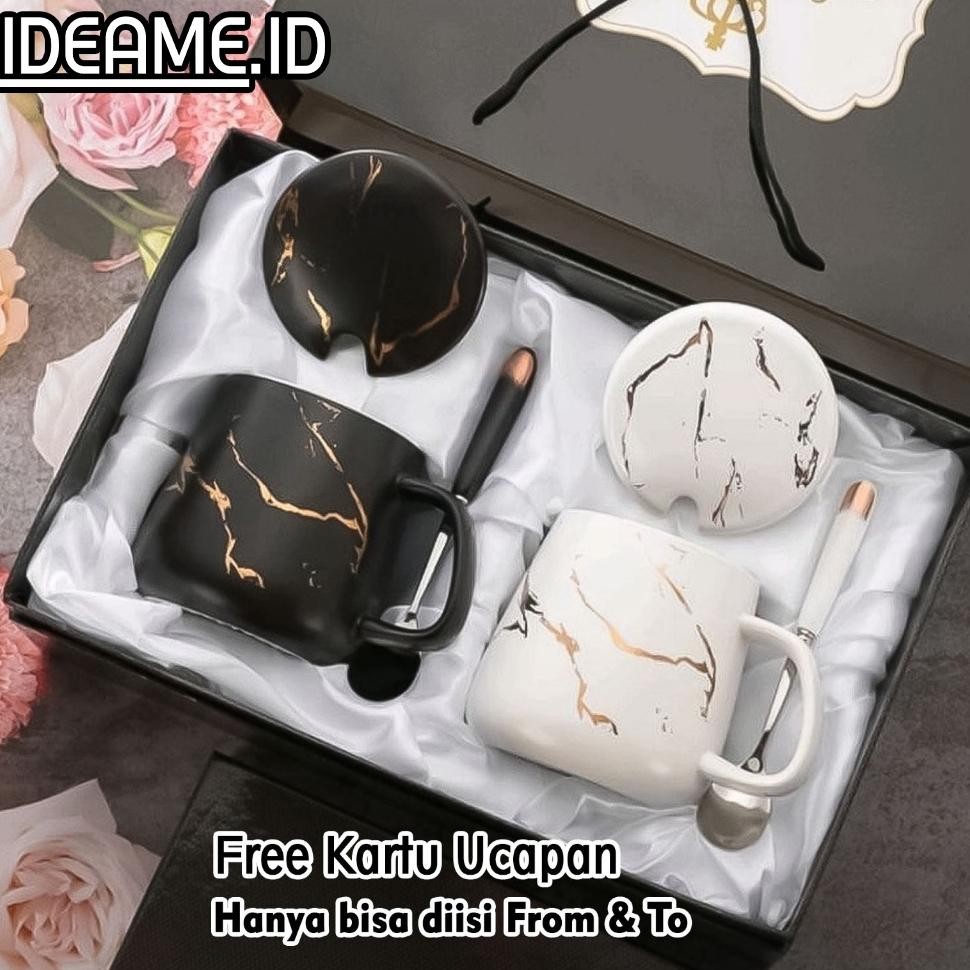 Ideame Hampers Gelas Marble Glass Couple Canada Marble Mug Gift Box Gelas Mug Marble Tutup Hampers W