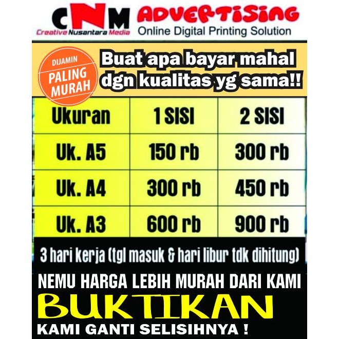 

Promo Cetak Brosur A5/2 sisi 1.000 Lbr (2 rim) COD