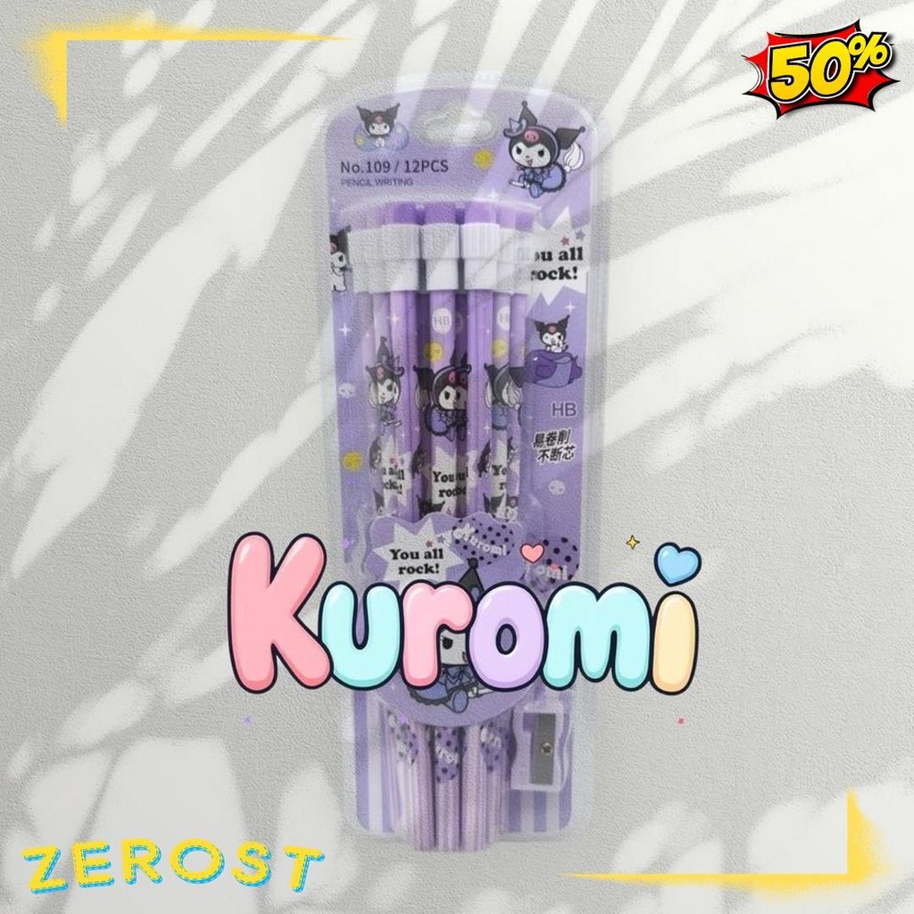 

12 Pcs Pensil Kartun Jepang / Pensil Anak Sekolah Lucu Extra Rautan Dan Tip Penghapus Diskon Setengah Harga