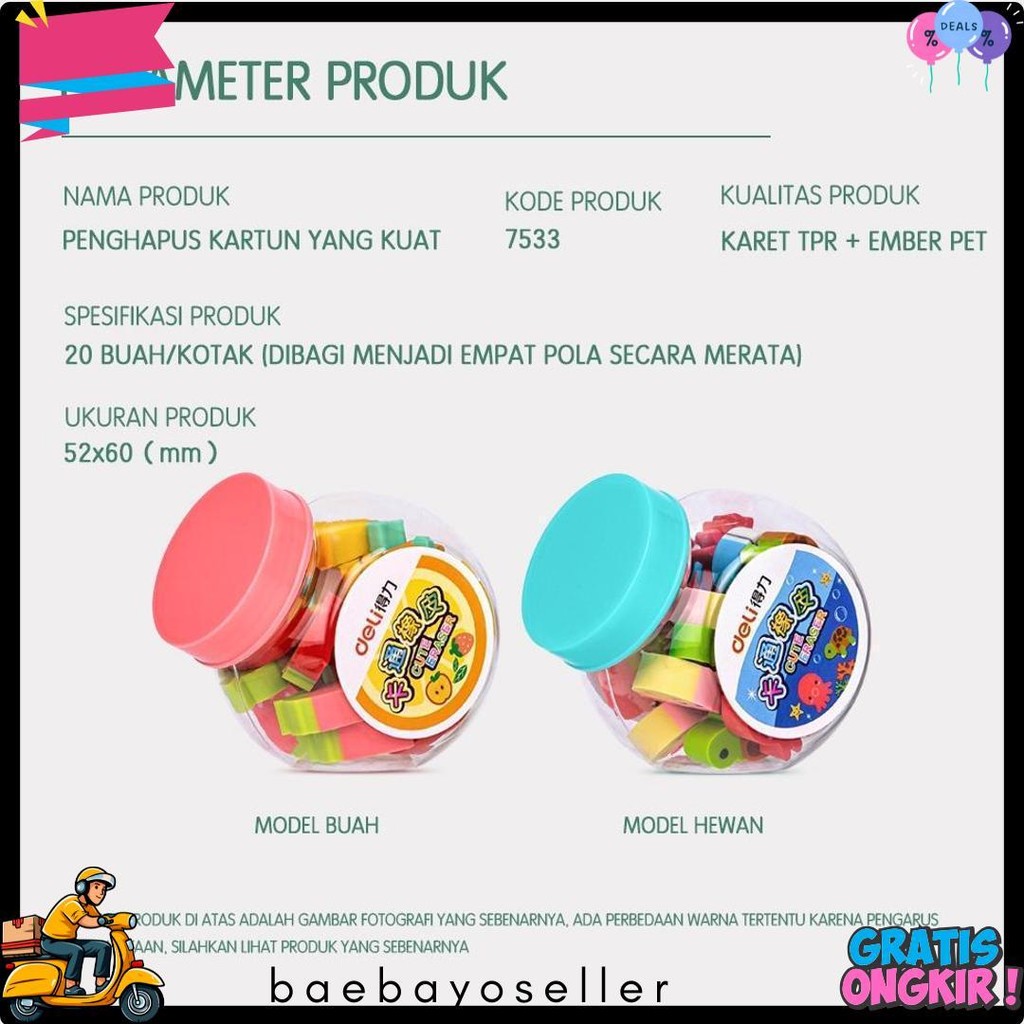 

Deli School Eraser / Penghapus Hapusan Buah Dan Binatang Lucu Isi 20 7533 Diskon Setengah Harga