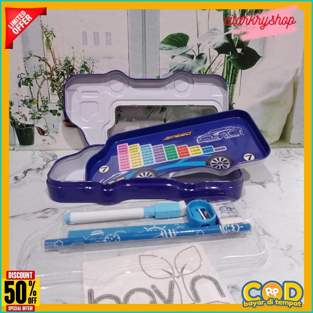 

((Baca Keterangan))Kotak Pensil Bahan Kaleng Model Truk Besar Kecil Pencil Case Tempat Pensil Bus Roda Flash Sale! Diskon Hingga 70%