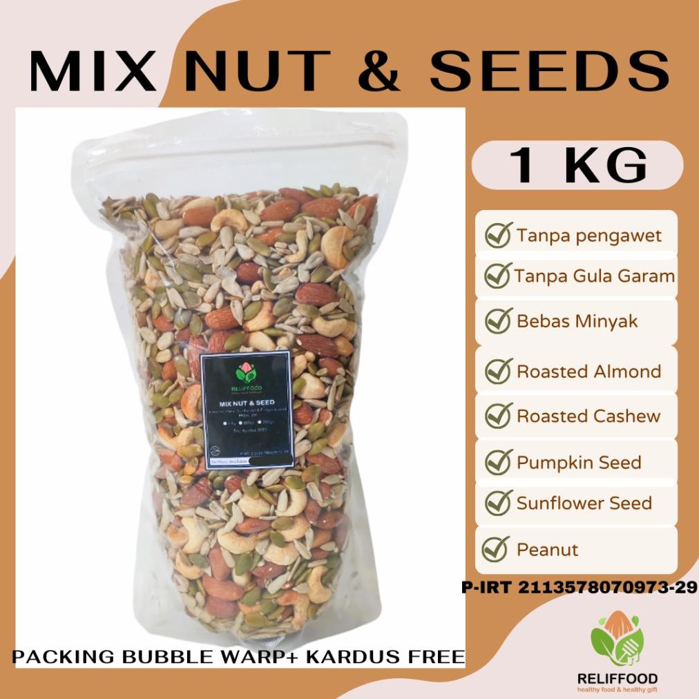 

TRAIL MIX NUT & SEEDS 1 KG PREMIUM 4 VARIAN - ALMOND METE MEDE BIJI BUNGA MATAHARI PUMPKIN