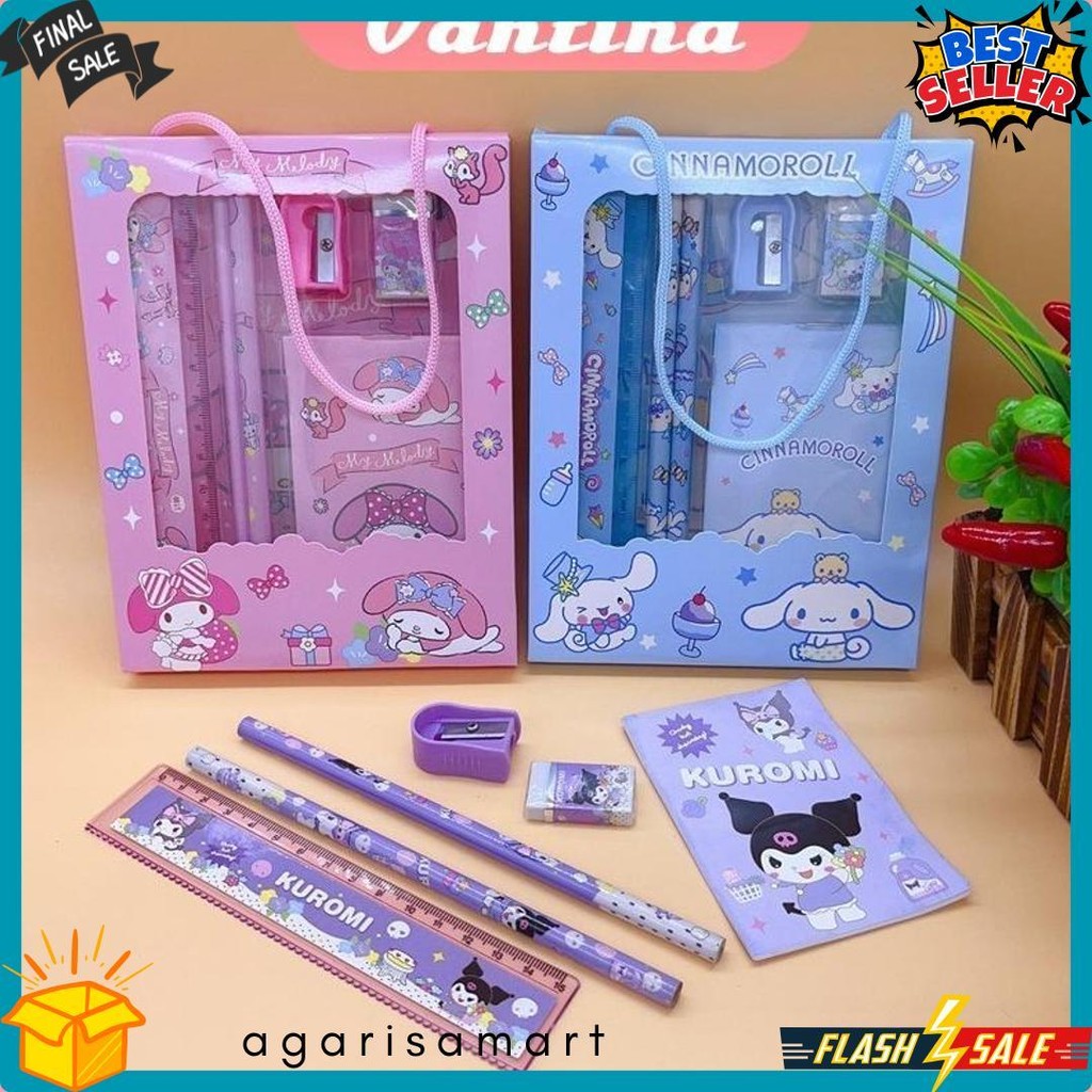 

Kotak Pensil Anak Set 6 In 1 Karakter Kuromi Gift Murah Lucu / Alat Tulis Set Stationery Untuk Hadiah Anak Sekolah Sanrio Diskon Setengah Harga