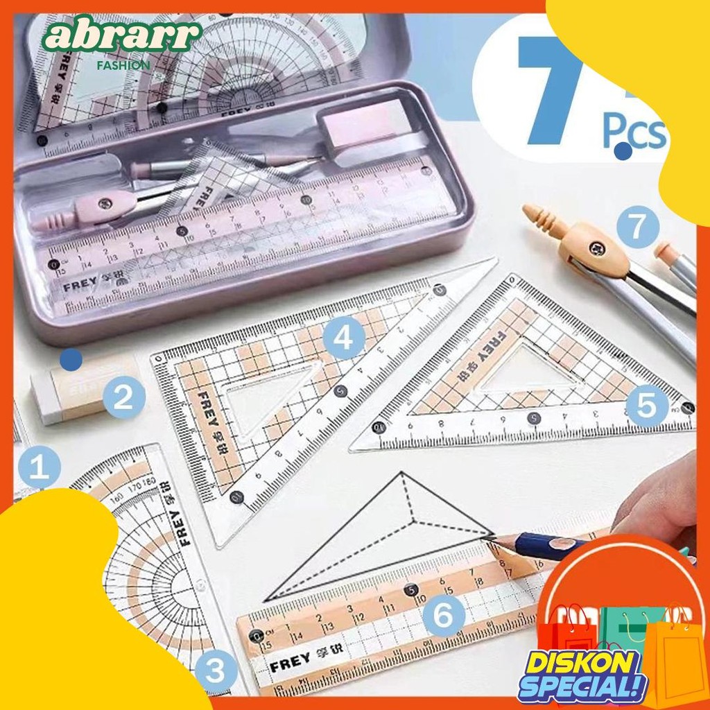 

[Cod] 1 Set 7 Pcs Set Penggaris Set Kompas /Set Matematika /Jangka Set /Compass Set Sekolah Premium Ruler Hadiah Siswa Kotak Besi Diskon Setengah Harga