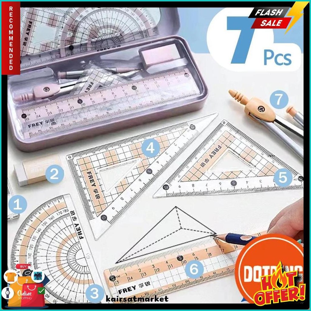 

[Cod] 1 Set 7 Pcs Set Penggaris Set Kompas /Set Matematika /Jangka Set /Compass Set Sekolah Premium Ruler Hadiah Siswa Kotak Besi Terlengkap Dan Termurah
