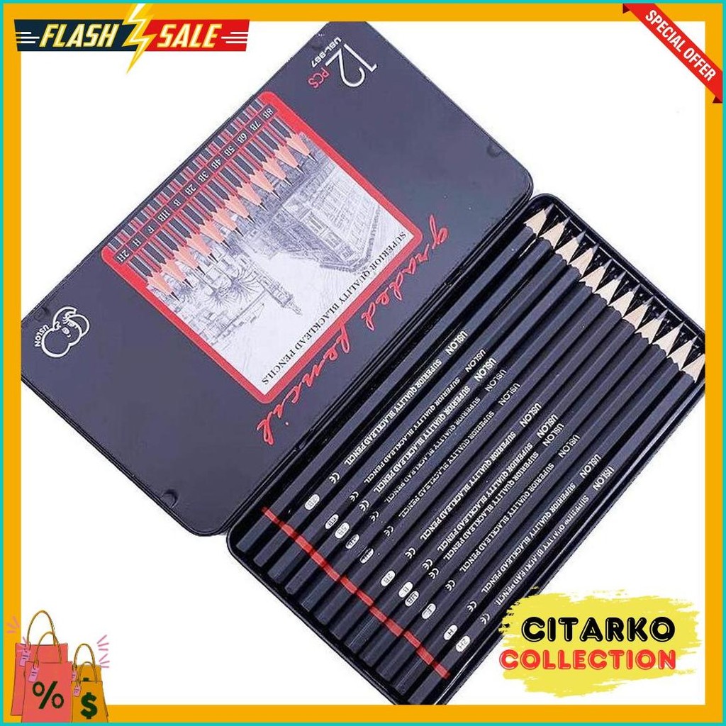 

Slaypershop 12 Psc Set Pensil Sketsa 2H-8B Alat Pensil Lukis Gambar Menggambar Dng Kotak Logam Diskon