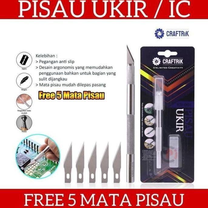 

Craftrik Pisau Ukir Ic Presisi Gagang Handle Aluminium + 5 Mata Pisau