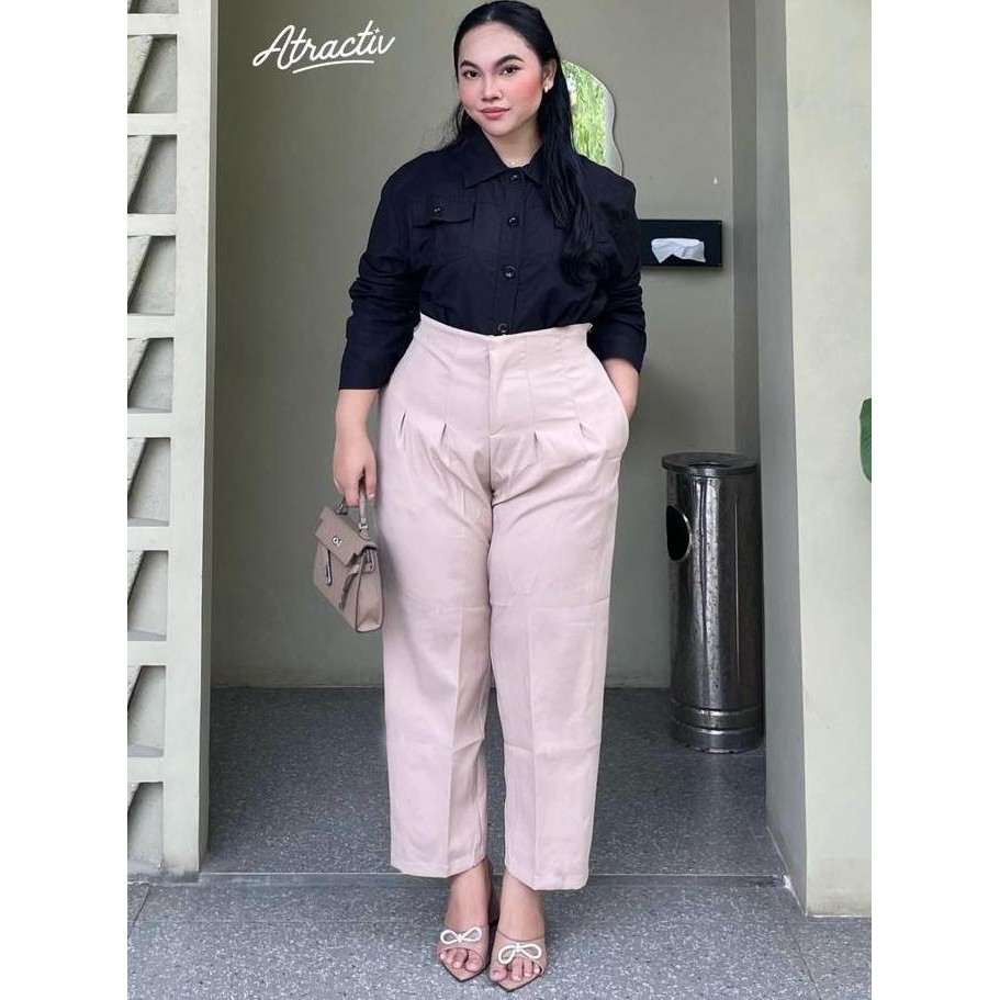 ATRACTIV Celana Kerja Jumbo Wanita Celana Putih Highwaist Jumbo Celana Kantor Big Size Celana Jumbo 