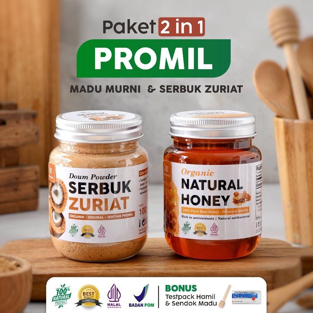 

Serbuk Zuriat Paket PROMIL 100% Original + Madu Murni Bubuk Dzuriat Zuriyat Buah Doum Dzuriyat Asli Nugi