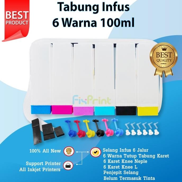 Tabung 6 Warna 100ml Infus Cartridge CISS Printer Epson 1390 T60 R270 R290 R230 Canon MG6170 MG8170 
