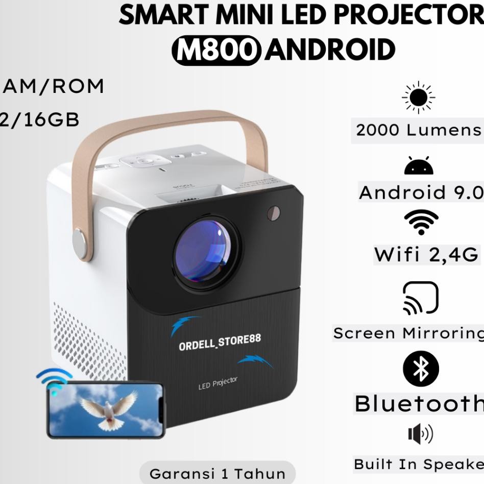 Proyektor Mini Led M800 Android 9.0 Wifi 2 Lumens Proyektor Mini Android Proyektor Mini Portable Pro
