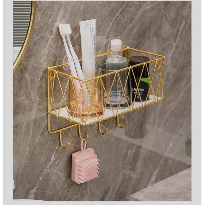 Rak Kamar Mandi Ss304 Gold Alas Kaca Marble Putih Hitam / Rak Sabun Tembok Gold