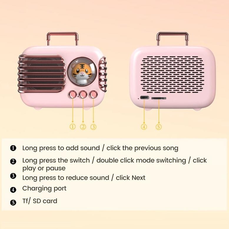 Promo Bluetooth Mini Speaker Bluetooth 5.3 Mini Animal Speaker Stereo Retro Outdoor Portable Wireles