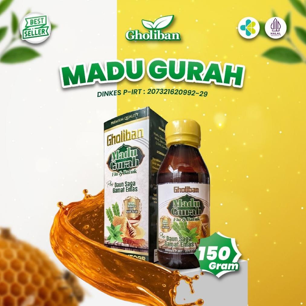 

Madu Gurah Flu dan Batuk Plus Daun Saga & Gamat Emas Gholiban 150g Nugi