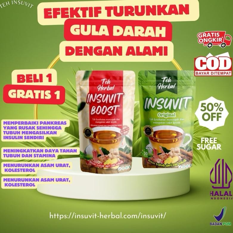 

Teh herbal insuvit JSR rimpang kencing manis diabetes gula tinggi kolesterol asam urat isi 30 teh Nugi