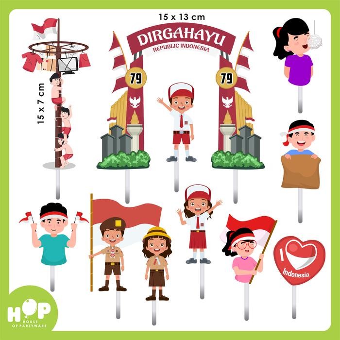 Tumpeng Topper Gapura 17 AGUSTUS Custom Nama / HUT RI 79 Hiasan Kue / Hiasan Cake Tumpeng