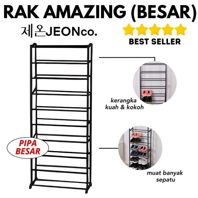 Asli Rak Sepatu Besi 10 Susun Pipa Besar Non Cover - Rak Serbaguna Jilbab Hijab Selendang