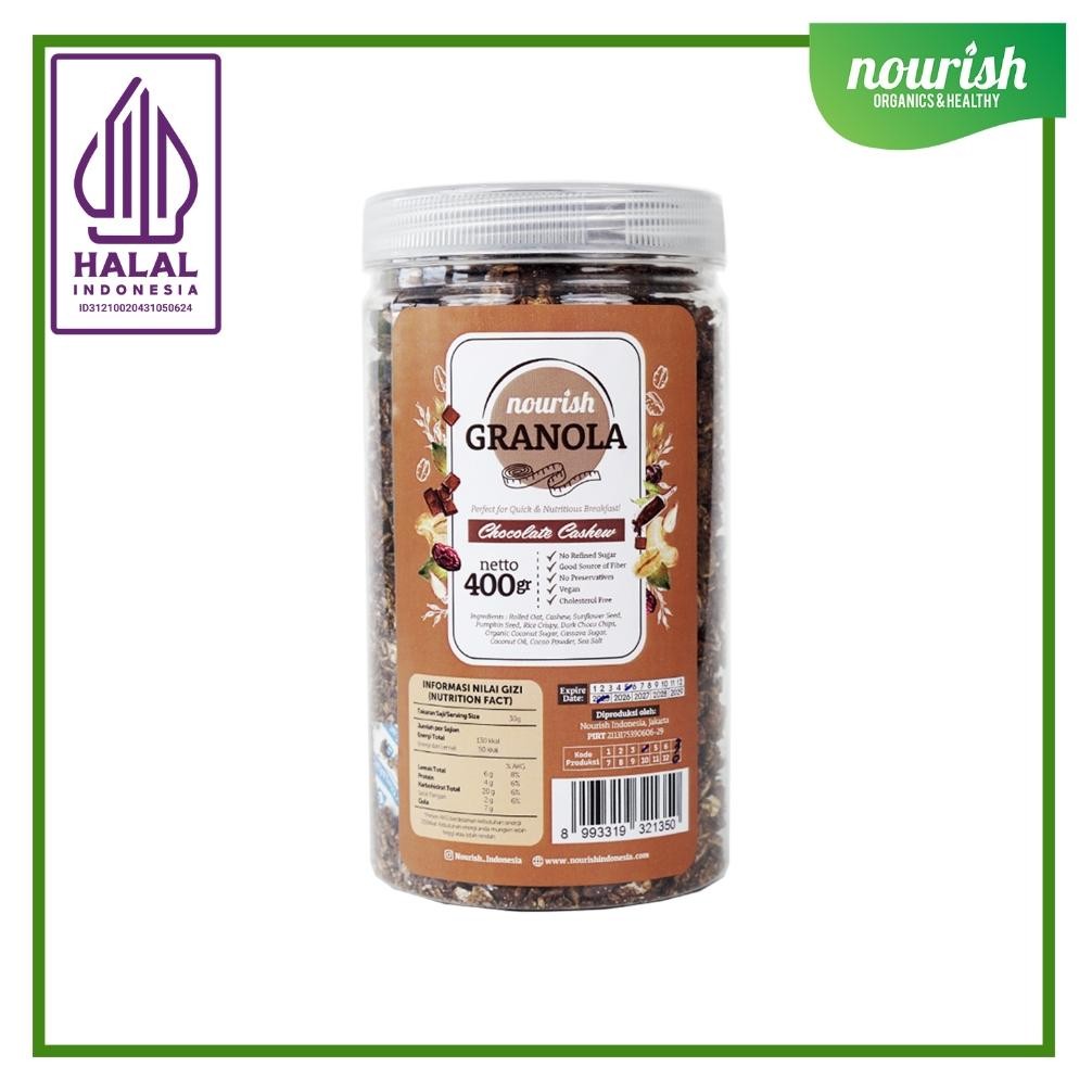 

Nourish Granola Chocolate Cashew - Kacang Mede (Bebas Kolesterol, Tinggi Serat, Vegan) 400gr Nugi