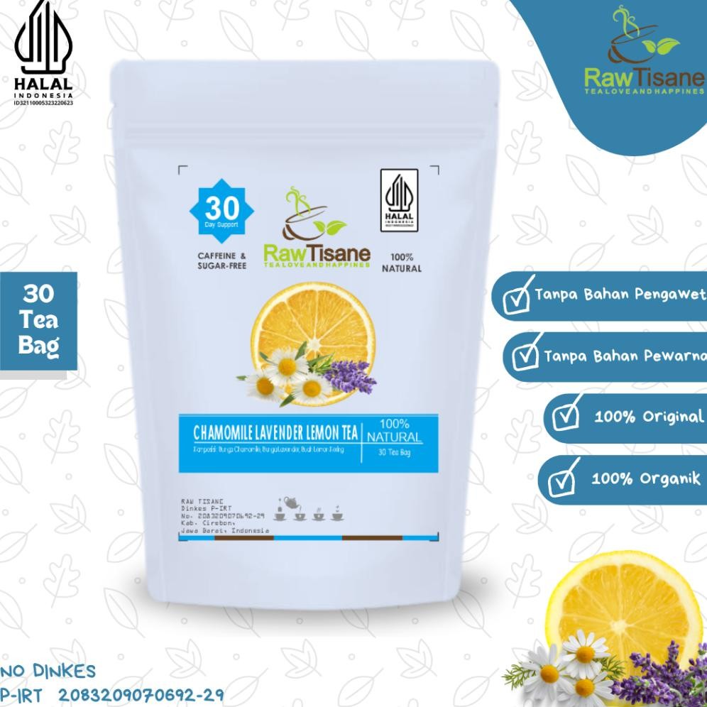 

RAW TISANE Chamomile Lavender Lemon Tea : Teh Celup Bunga Chamomile, Lavender & Buah Lemon Isi 30 Tea Bag Nugi