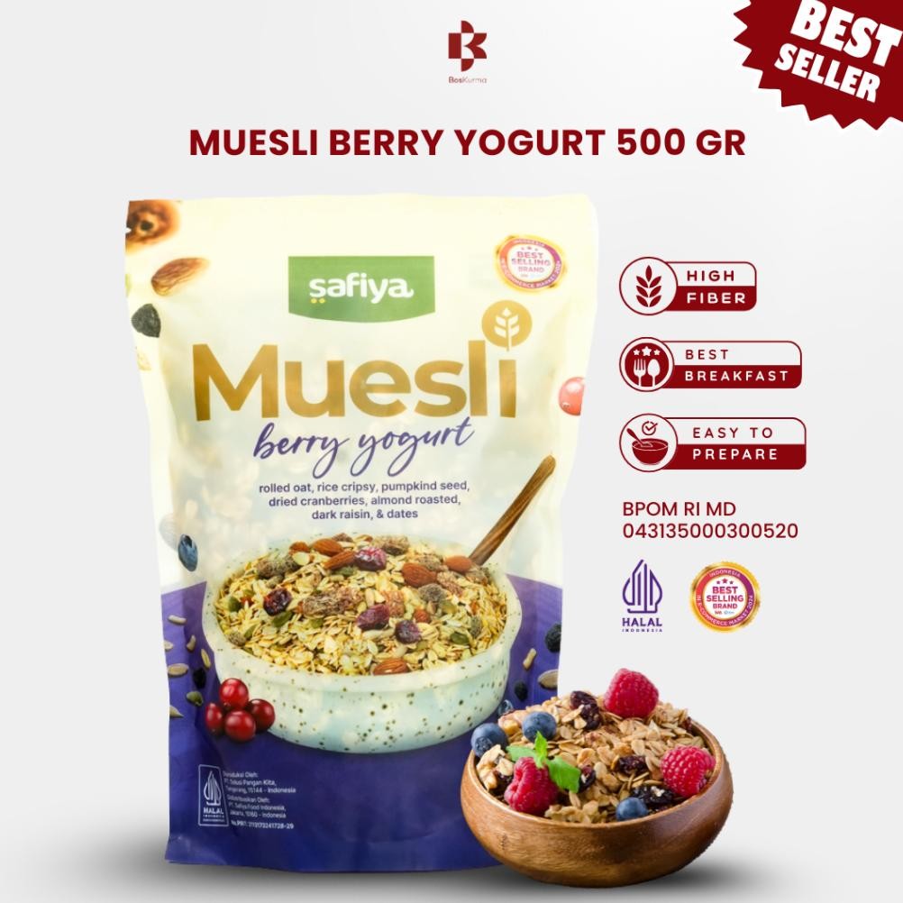 

Muesli Berry Yogurt 500 Gram Safiya - Sereal Sarapan Sehat Cemilan Diet Nugi
