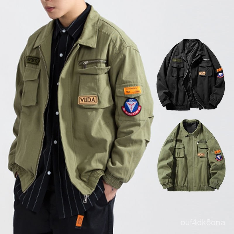 Jaket//Pria/Jaket Kapas Hijau Militer Tebal Pilot Jaket Baseball Longgar UT6F