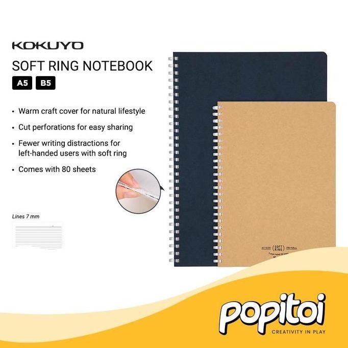 

Kokuyo Soft Ring Notebook Lines 7 Mm Natural Series A5 B5 / 80 Sheets Buku Tulis Spiral Loose Leaf Binder