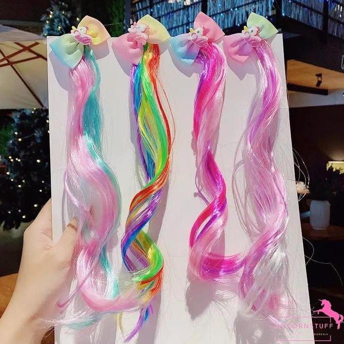 Jepitan Anak Perempuan Rambut Palsu Jepit Warna Warni Unicorn