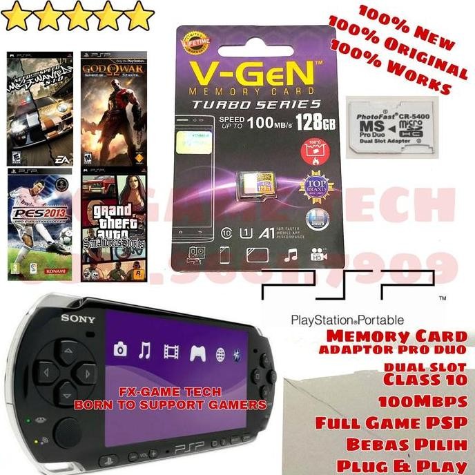 MMC Memory Card PSP PlayStation Portable Full Game+ Adaptor Dual Slot