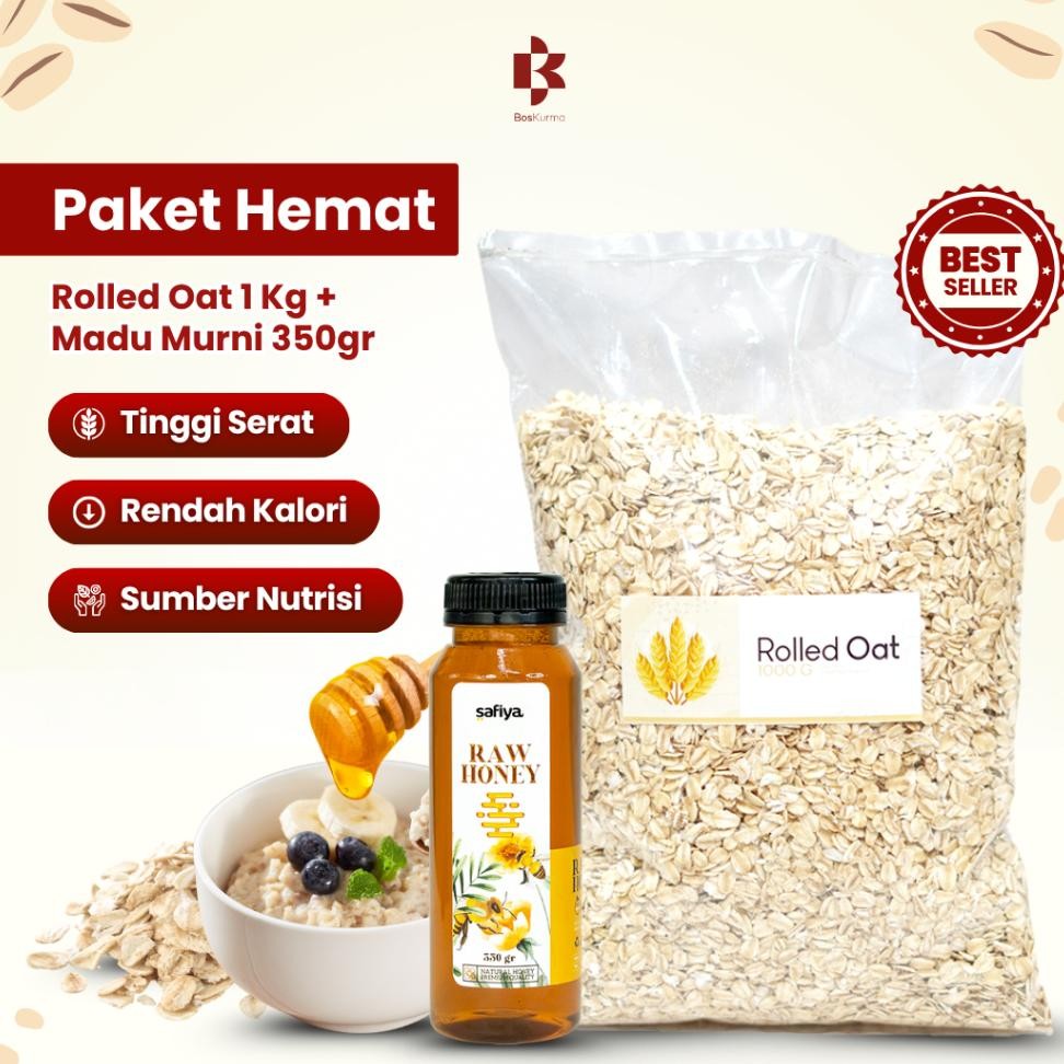 

Paket Hemat Rolled Oat 1Kg Madu Murni 350Gr Safiya Alami