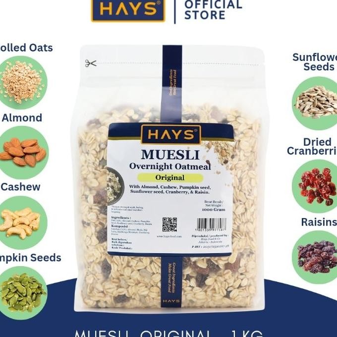 

Hays Muesli Overnht Oatmeal 1 Kg Nuts Seeds Fruits 1 G