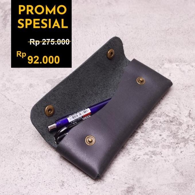 

Leather Pen Case Tempat Pensil Kulit Asli Warna Hitam Leather Goods