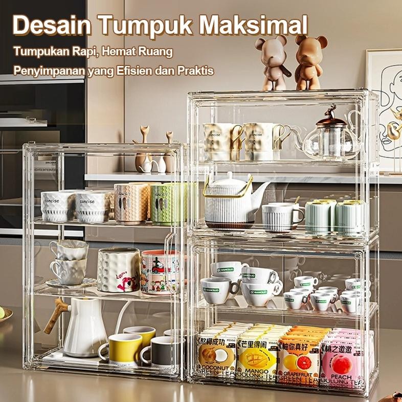 Kotak Penyimpanan Akrilik Transparan Multiguna-Tempat Pajangan Penyimpanan Gelas Di Atas Meja
