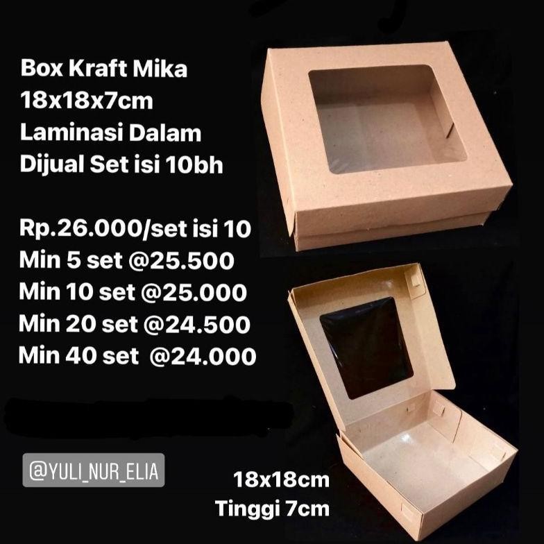 

Box Kraft Mika 18x18x7cm Laminasi Dalam Dijual Set Isi 10bh Nugi
