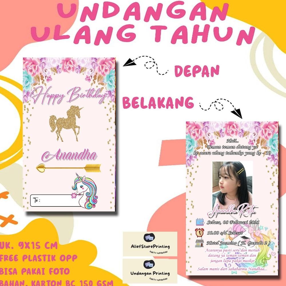 Undangan Karakter UNICORN 1 ( 30 PCS / 50 PCS )/ ulang tahun / undangan ultah / undangan cetak / cet