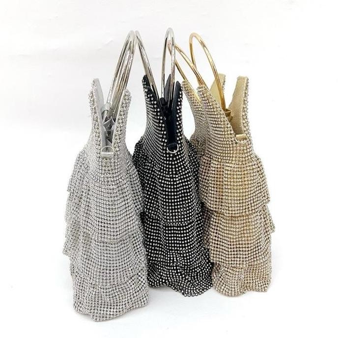 Tas Pesta Rok 3 Susun Tenteng Full Diamond Tas Kondangan Rumbai Unik Wanita