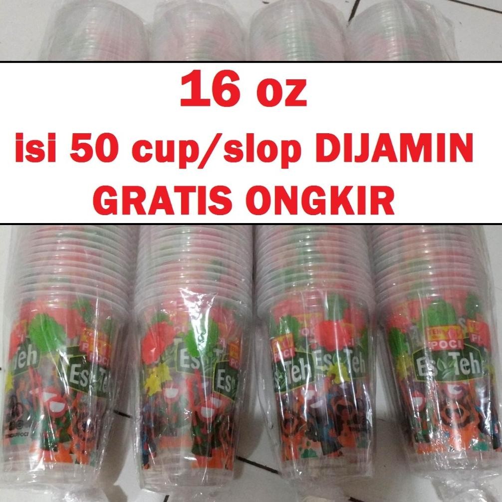 Gelas Teh Poci 16oz SLOP Isi 50 Cup 16 Oz ASLI 100% Nugi