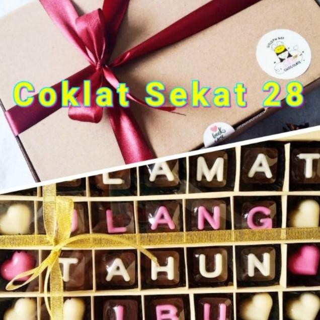 

Coklat Sekat 28 / Coklat Hadiah / Coklat Ucapan / Hampers Coklat CUSTOM tulisan / Free 1 Pcs Masker Nugi