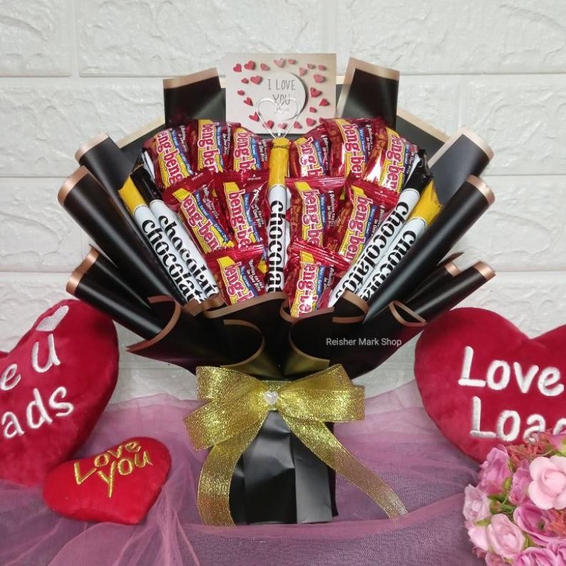 

Buket Snack Love - buket coklat Beng-beng chocolatos - bs custom snacknya Nugi
