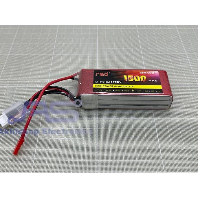 Red Lipo Battrey 1500mah 3S 25C JST