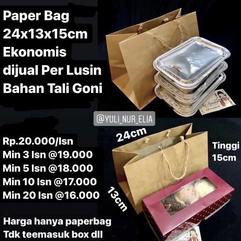 

Paper Bag 24x13x15cm Ekonomis dijual Per Lusin cocok utk brownies Nugi