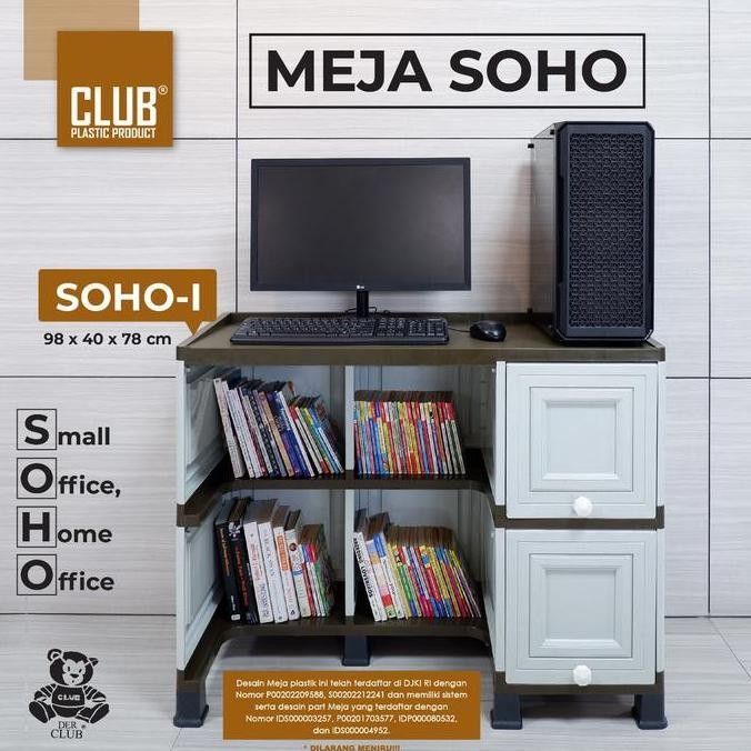[OFFICIAL CLUB PLASTIK] CLUB Meja SOHO-I - Meja Kabinet Plastik Dengan Laci - Meja Kerja Plastik Min