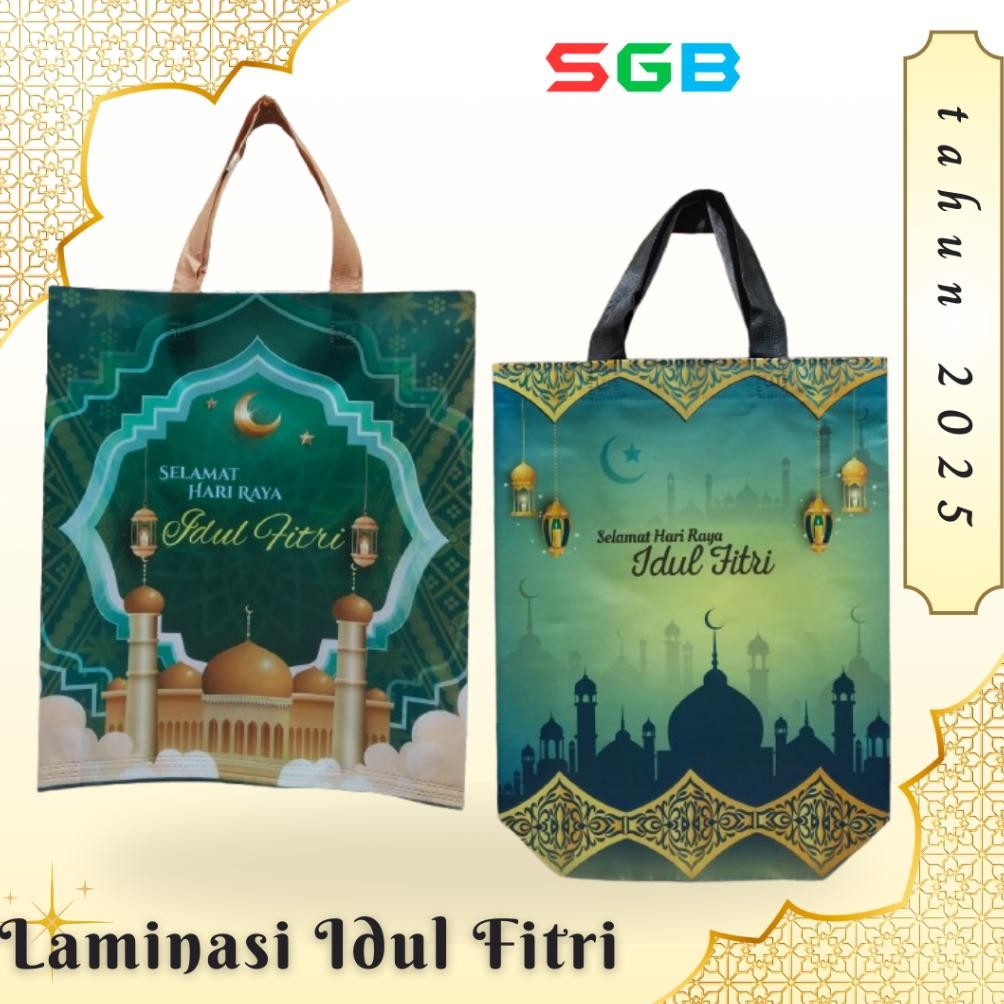 

1 LUSIN (12 pcs) TALI 38x45x8 & HANDLE BOX 30x40x10 LAMINASI IDUL FITRI - Goodiebag Nugi