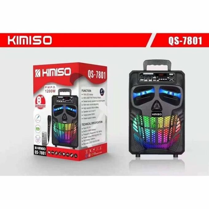 SPEAKER BLUETOOTH PROTABLE KIMISO 8 INCH QS-7801 LED PLUS MIC KARAOKE