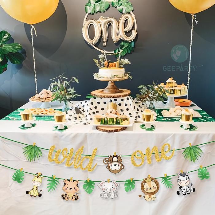 1 Set Spanduk Ulang Tahun Hewan Hutan Spanduk Wild One Untuk Dekorasi Pesta Ulang Tahun Safari Anak