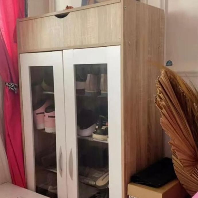 Lemari rak sepatu sandal minimalis kaca - RS 120 Furniture