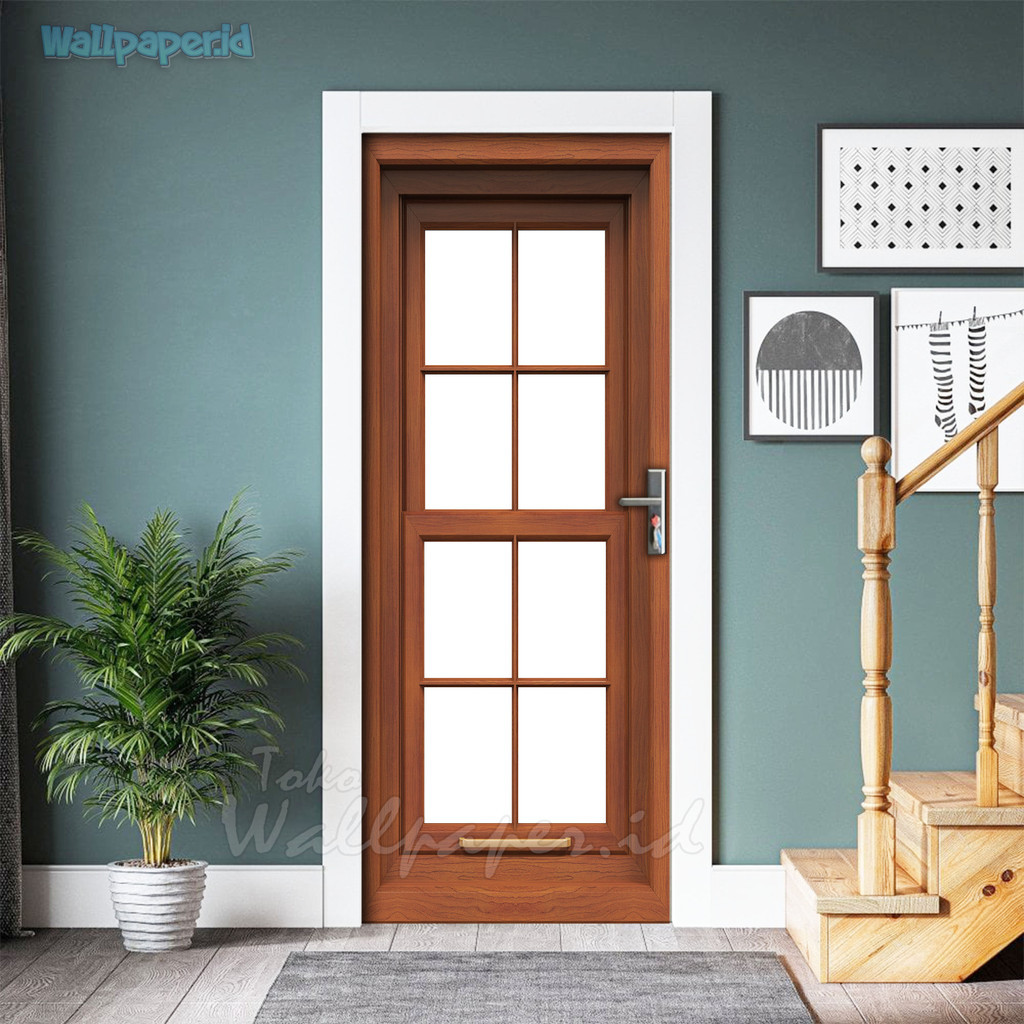 Stiker Dekorasi pintu kamar mandi-Wallpaper pintu kamar mandi estetik Motif kayu