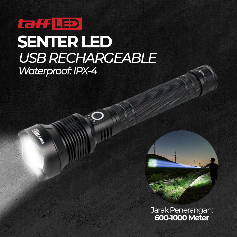 TaffLED Senter LED Flashlight USB Rechargeable XHP 70 2000 Lumens - JHS522X Original 99 Engine