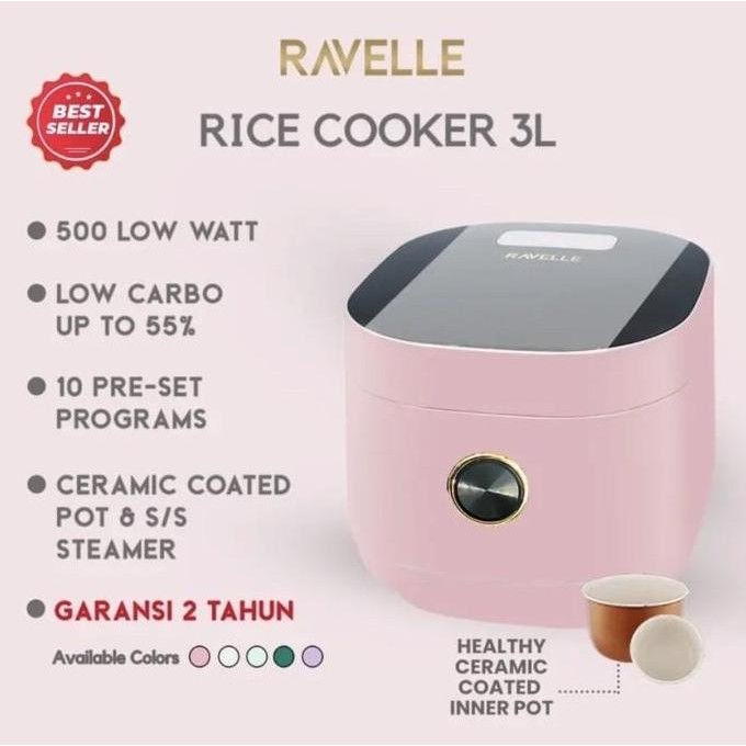 Ravelle Digital Rice Cooker Low Carbo 3L (1.2L Nasi)