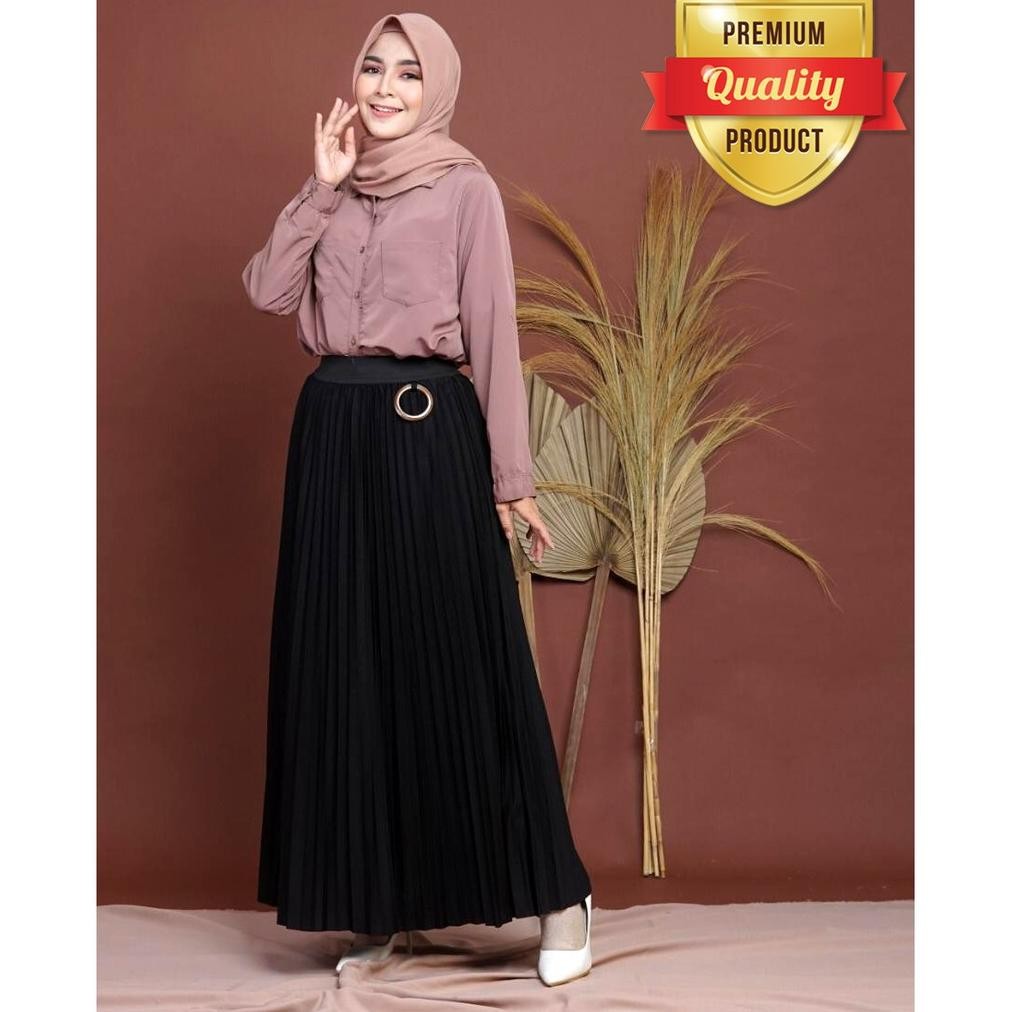 Best Rok Plisket Umbrella Ring Velvet Premium Import - Putih Tulang